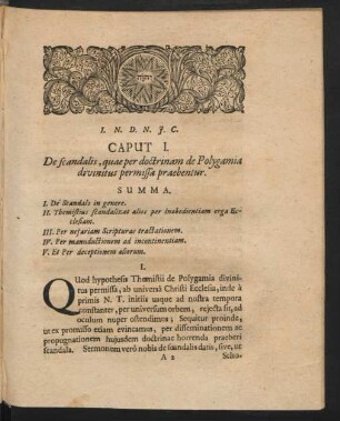 Caput I. De scandalis, quae per doctrinam de Polygamia divinitus permissa praebentur