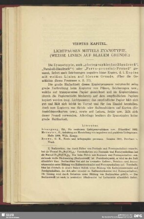 Viertes Kapitel, Lichtpausen mittels Zyanotypie (weiße Linien auf blauem Grunde)
