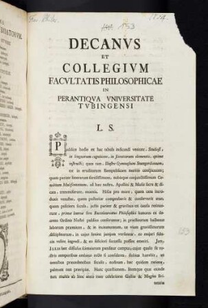 Decanus et Collegium Facultatis Philosophicae ...