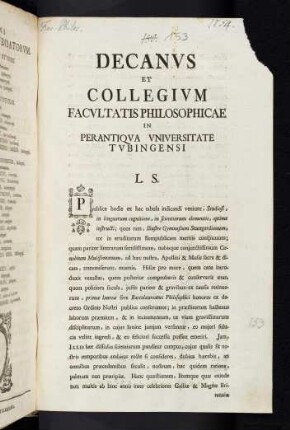 Decanus et Collegium Facultatis Philosophicae ...