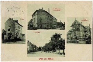 Gruß aus Mölkau : Schule, Geschäftshaus Paul Wagner, Dorfplatz, Villa Zimmermann