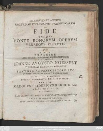 Declaratio Et Assertio Doctrinae Ecclesiarvm Evangelicarvm De Fide Tamqvam Fonte Bonorvm Opervm Veraeqve Virtvtis