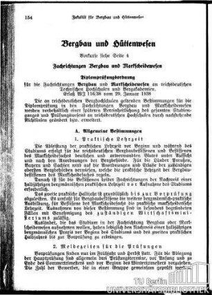 Bergbau und Hüttenwesen Fachrichtung für Bergbau, Hüttenkunde und Markscheidekunde