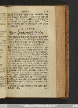 Cap. XXXVI. Vom Heiligen Ehestande.