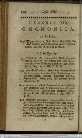 Classis XIII. Gnomonica