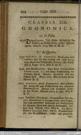 Classis XIII. Gnomonica