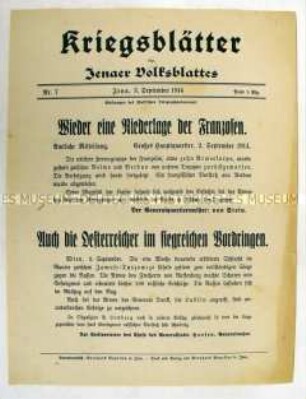 Extrablatt des "Jenaer Volksblattes" mit Kriegsnachrichten von verschiedenen Fronten
