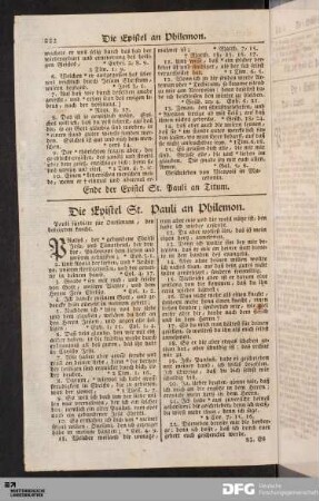 Die Epistel St. Pauli an Philemon.