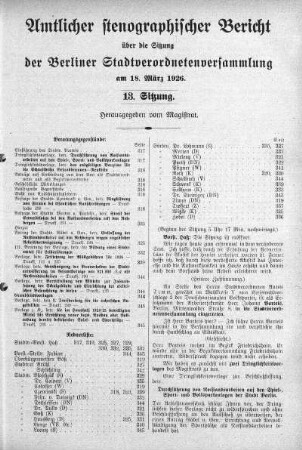 Sitzung 13, 18. März 1926