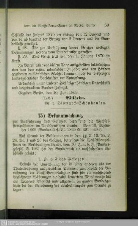 15) Bekanntmachung, zur Ausführung des Gesetzes, betreffend die Wechselstempelsteuer im Norddeutschen Bunde : Vom 13. December 1869