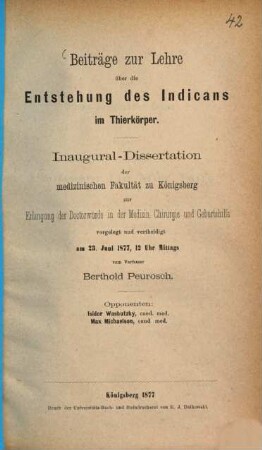 Beiträge zur Lehre über die Entstehung des Indicans im Thierkörper : (Inauguraldissertation.)
