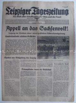 "Leipziger Tageszeitung" zu einer Massenkundgebung mit Hitler in Leipzig
