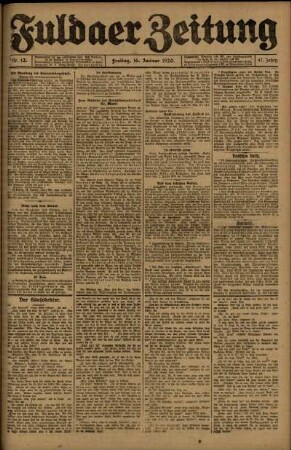 Erste Ausgabe vom Freitag, den 16. Januar 1920.