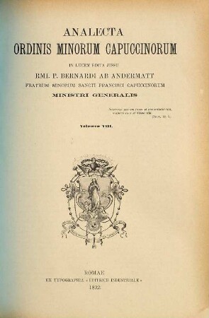 Analecta Ordinis Fratrum Minorum Capuccinorum. 8. 1892