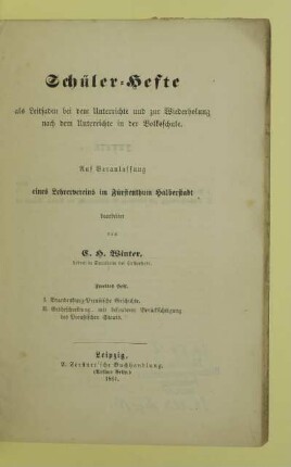 Heft 2: I. Brandenburg-Preußische Geschichte, II. Erdbescheibung, mit besonderer Berücksichtigung des Preußischen Staats
