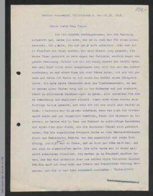 Brief von Helene Lange an Antonie Traun