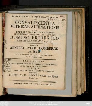 Dissertatio Ivridica Inavgvralis De Convalescentia Vitiosae Alienationis