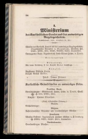 I. Ministerium des kurfürstlichen Hauses und der auswärtigen Angelegenheiten.