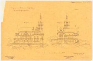 Schloss Neuhaus: Aufriss der Südfassade, Aufriss der Westfassade, Maßstabsleiste