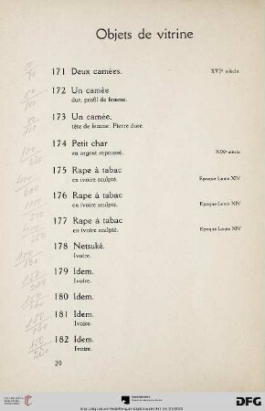 Objets de vitrine (Nr. 171-212)