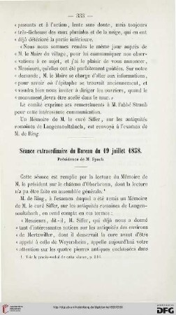Séance extraordinaire du Bureau du 19 juillet 1858