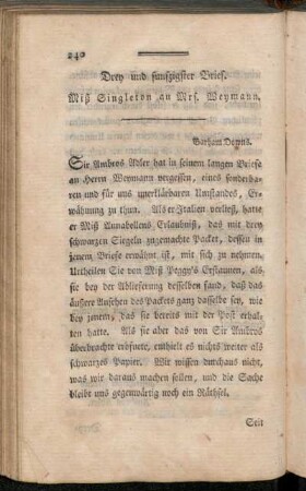 Drey und funfzigster Brief. Miß Singleton an Mrs. Weymann.
