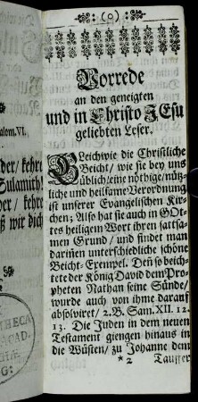 Vorrede an den geneigten und in Christo Jesu geliebten Leser