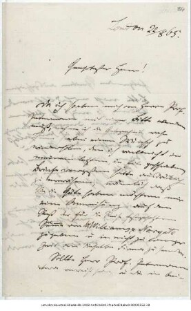 Brief von Reinhold Grundemann an Justus Perthes' Geographische Anstalt  : London, 22.08.1865
