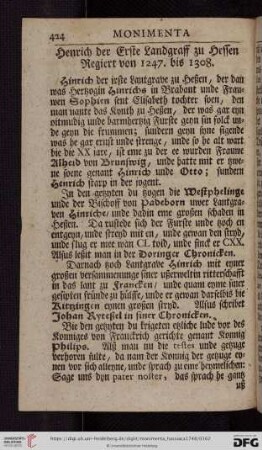 Henrich der Erste Landgraff zu Hessen, Regiert von 1247 bis 1308
