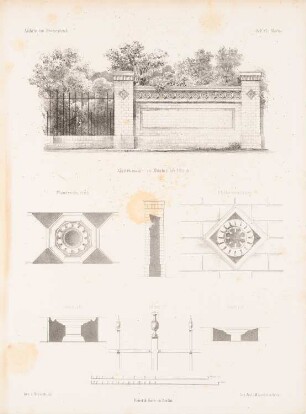 Gartenmauer, Berlin-Moabit: Ansicht, Details (aus: Architektonisches Skizzenbuch, H. 11, 1853)