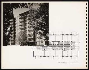 Sammelmappe: Appartementhaus The Peabody in Brookline, Massachusetts: Perspektivische Ansicht und Grundriss