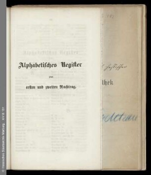 Alphabetisches Register zum ersten und zweiten Nachtrag