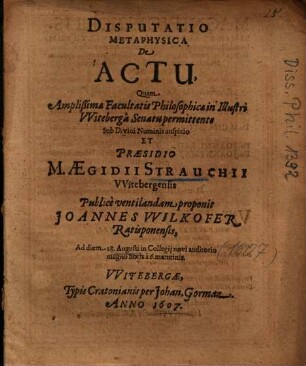 Disputatio Metaphysica De Actu