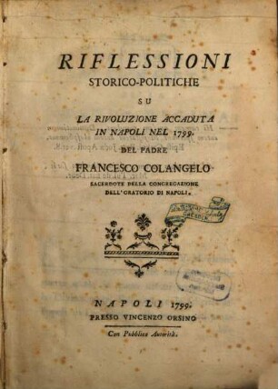 Riflessioni storico-politiche su la rivoluzione accaduta in Napoli nel 1799
