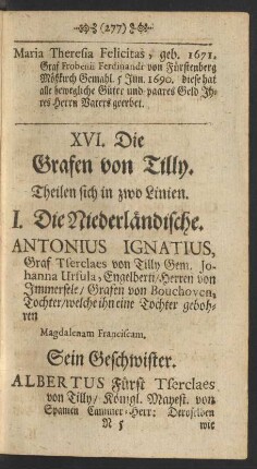 XVI. Die Grafen von Tilly.