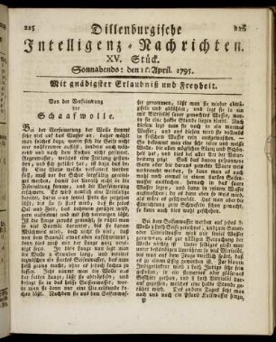 XV. Stück. Sonnabends: den 11. April. 1795.