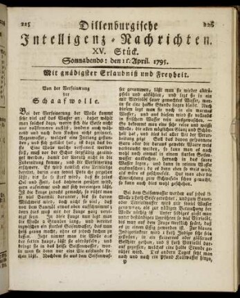 XV. Stück. Sonnabends: den 11. April. 1795.