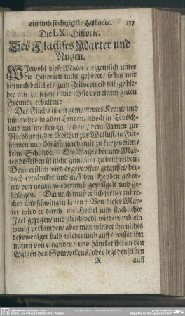 Die LXI. Historie. Des Flachses Marter und Nutzen
