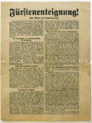 Flugblatt gegen den Volksentscheid über die Fürstenenteignung 1926
