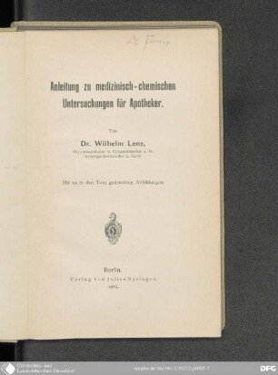 Anleitung zu medizinisch-chemischen Untersuchung für Apotheker
