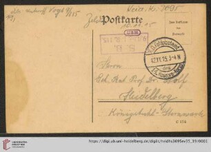 Briefe von Heinrich Vogt an Max Wolf: Karte von Heinrich Vogt an Max Wolf