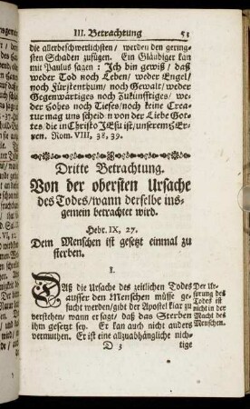 Dritte Betrachtung. Von der obersten Ursache des Todes / wann derselbe insgemein betrachtet wird