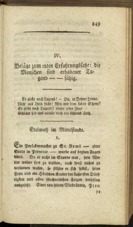 IV. Beläge zum 12ten Erfahrungssatze: [...].