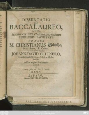 Dissertatio De Baccalaureo