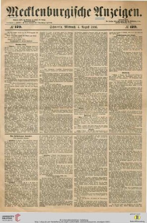 Das Heidelberger Jubelfest. In: Mecklenburgische Anzeigen, Nr. 179, 04.08.1886, S. [1]-[2]