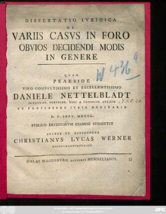 Dissertatio Ivridica De Variis Casvs In Foro Obvios Decidendi Modis In Genere
