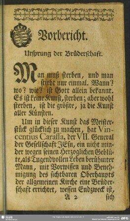 Vorbericht. Ursprung der Brüderschaft