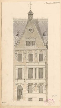 Städtisches Wohnhaus Monatskonkurrenz Dezember 1883: Aufriss Straßenansicht; Maßstabsleiste