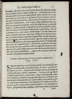 Lumen an sit corpus, & in categoria quantitatis. Cap. IIII.