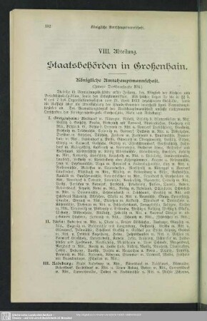 VIII. Abteilung. Behördenverzeichnis : VIII. Abteilung. Staatsbehörden in Großenhain